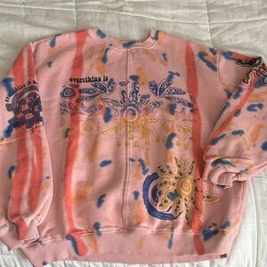 Urban Outfitters Pink Tie-Dye Graphic Crewneck with Blue & Orange Accents